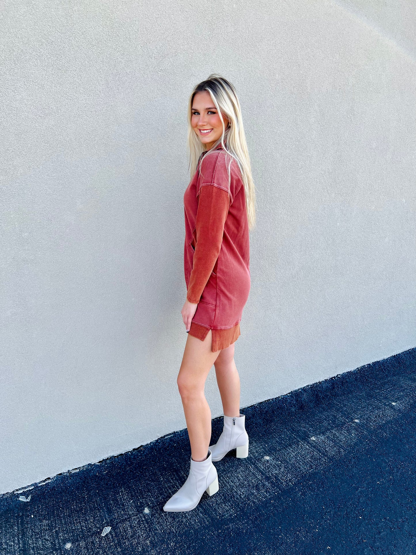 Brick Zip Up Mini Dress