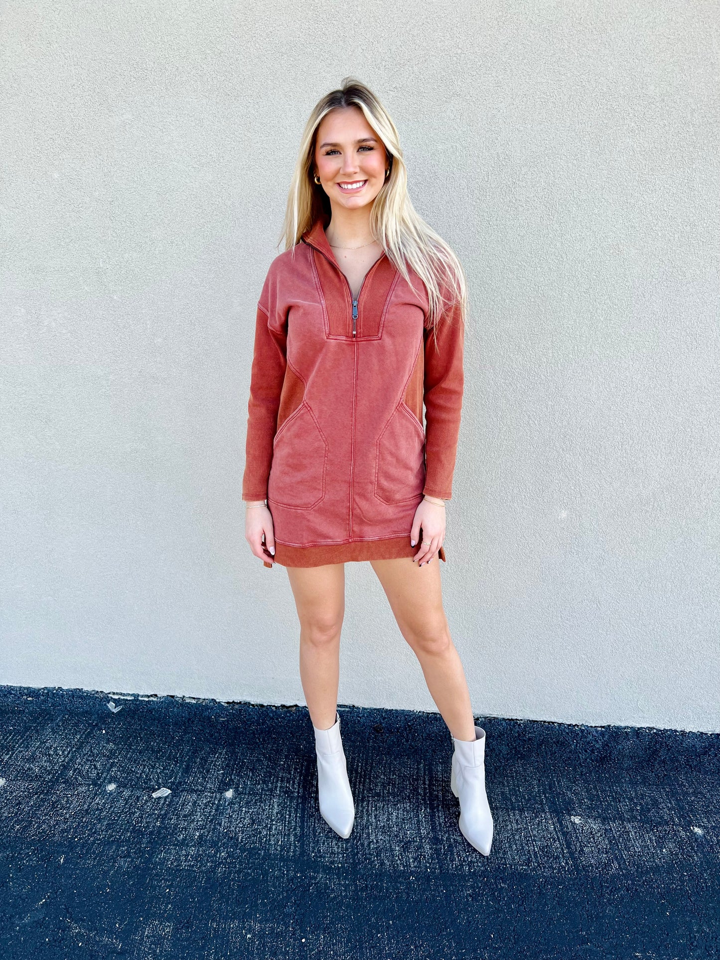 Brick Zip Up Mini Dress