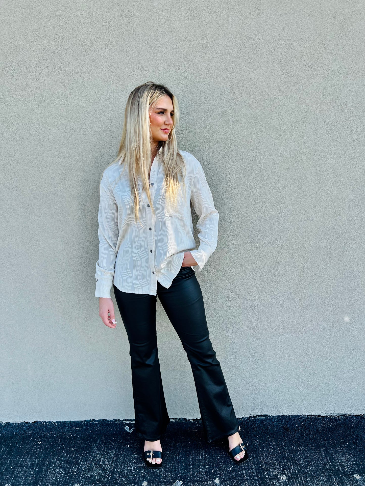 Textured Ecru Button Down