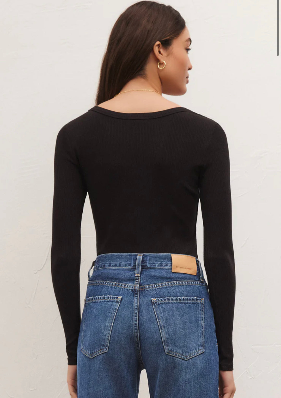 ZSupply Black Long Sleeve Ribbed Bodysuit