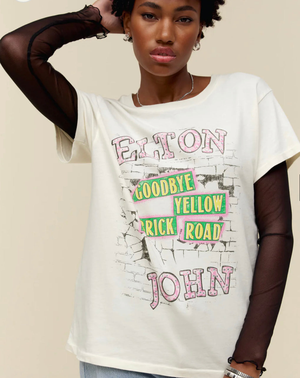ELTON JOHN GOODBYE YELLOW BRICK ROAD TOUR TEE IN STONE VINTAGE