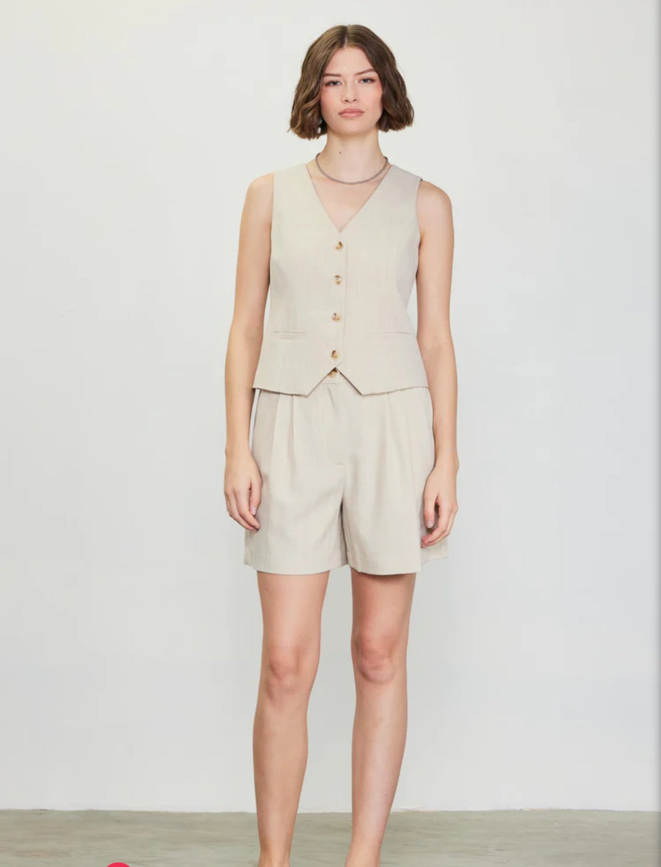 Mélange Pleated Shorts - Beige