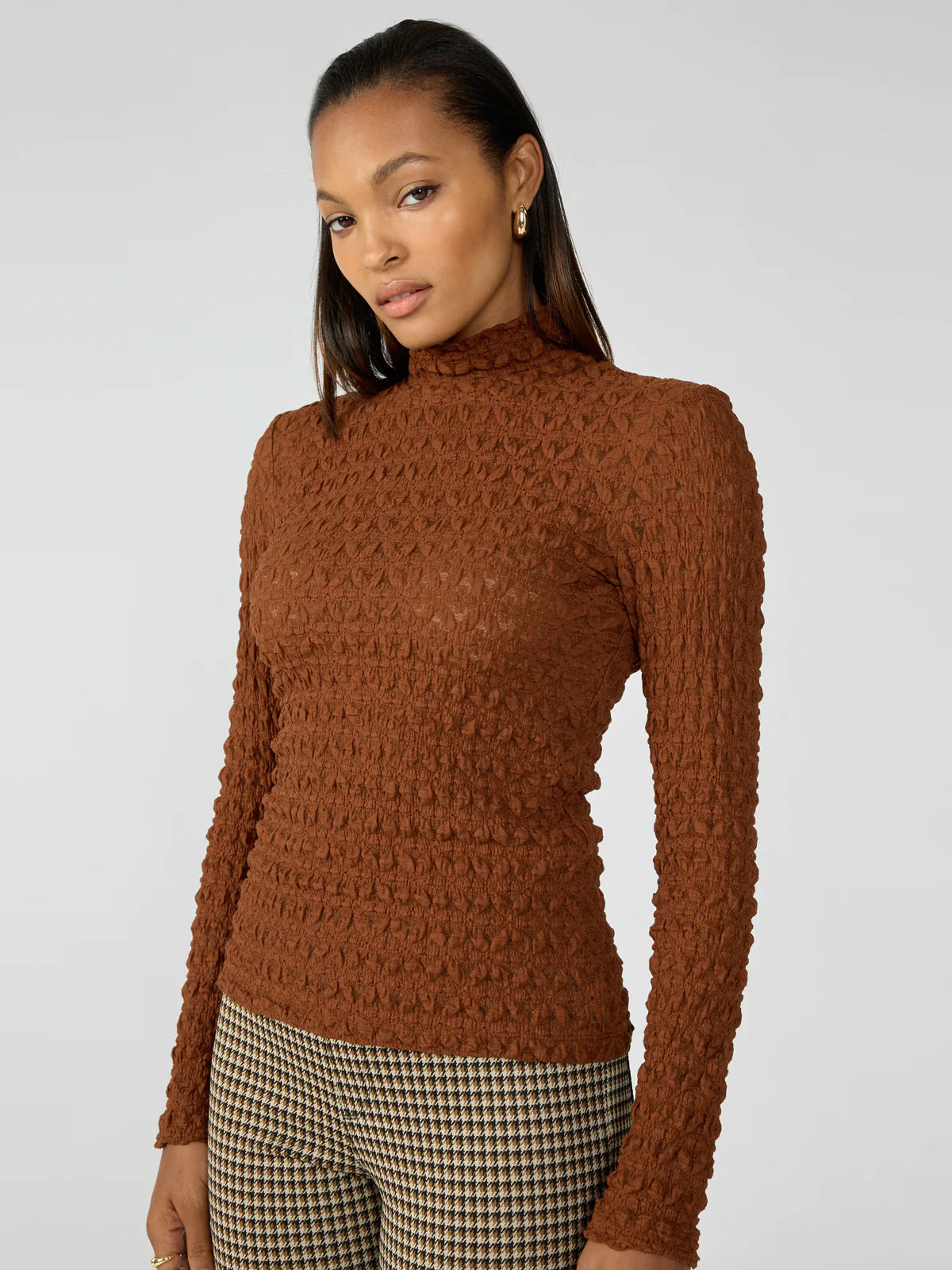 Caramel Cafe Lace Mock Neck Top