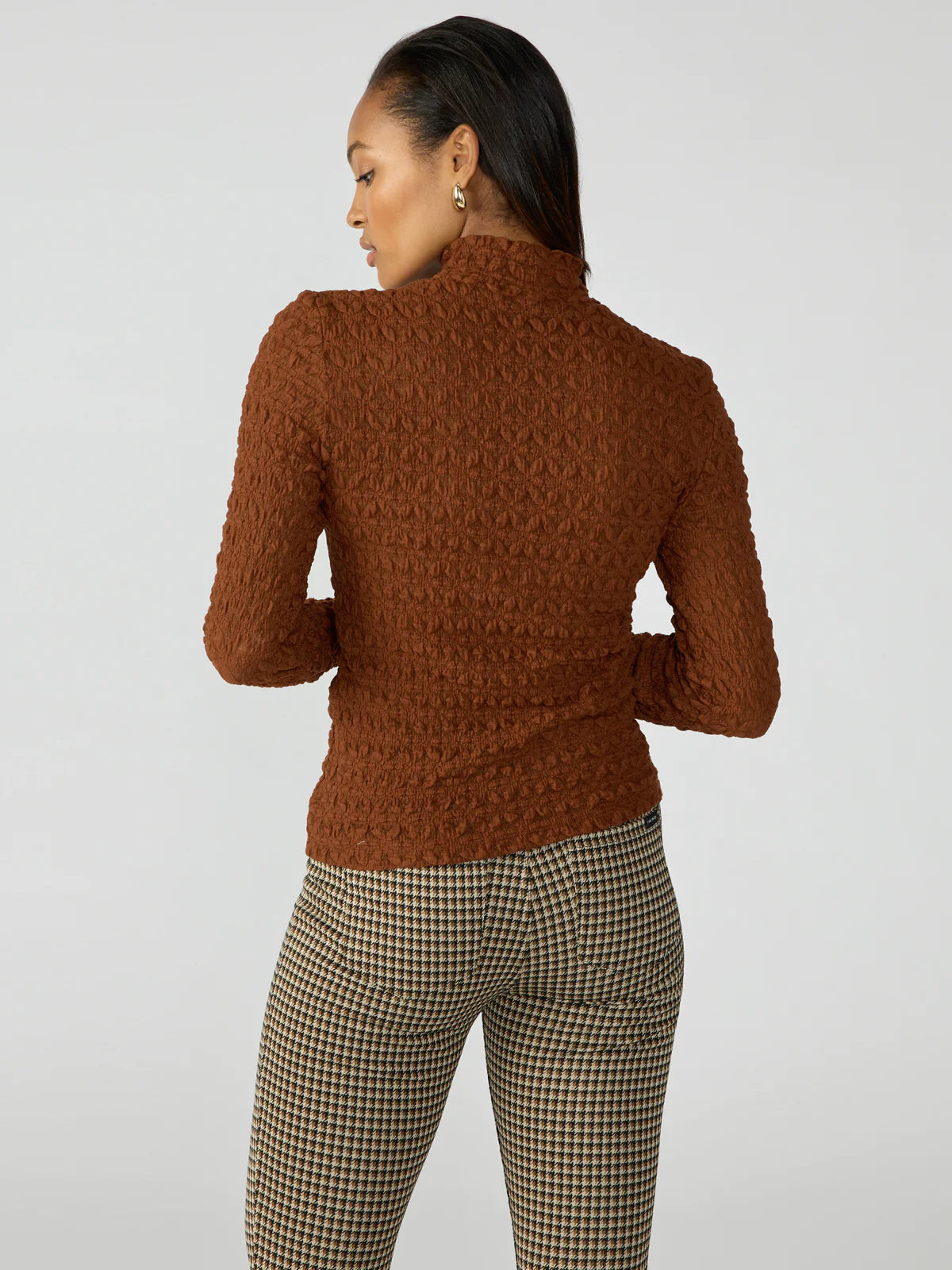 Caramel Cafe Lace Mock Neck Top