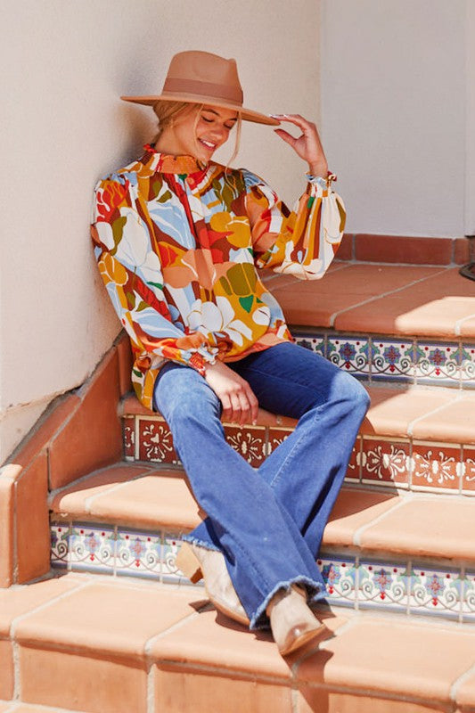 Mustard Mix Smocked Neck Top