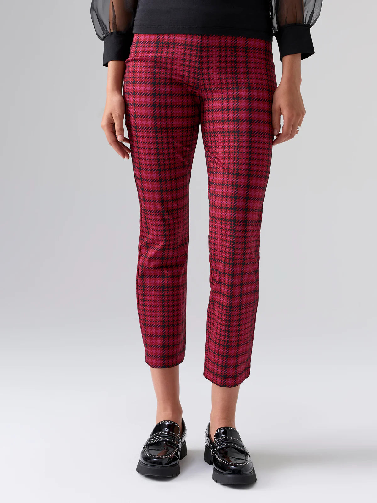 Carnaby Kick Crop Semi High Rise Legging Pink Glen Plaid
