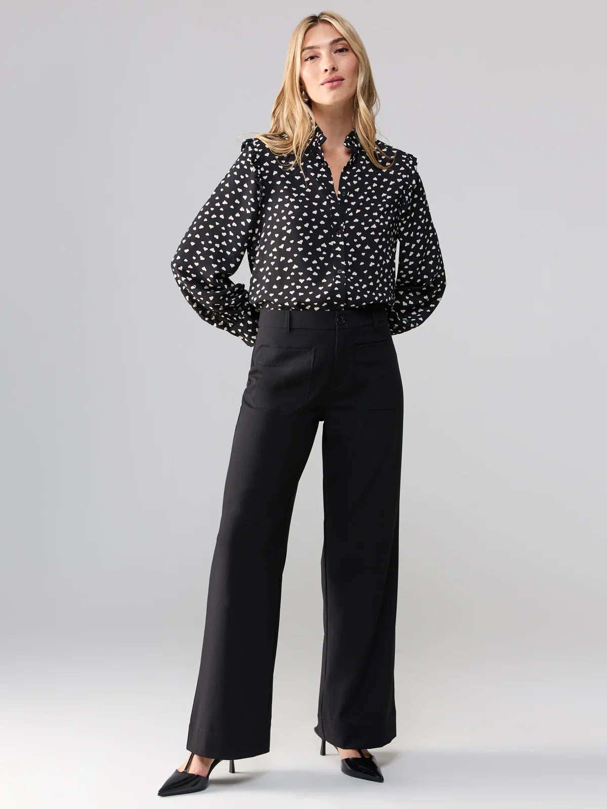 The Marine Semi High Rise Wide Leg Trouser Pant Black