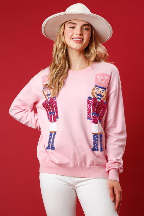 Sequin Nutcracker Sweater Pink