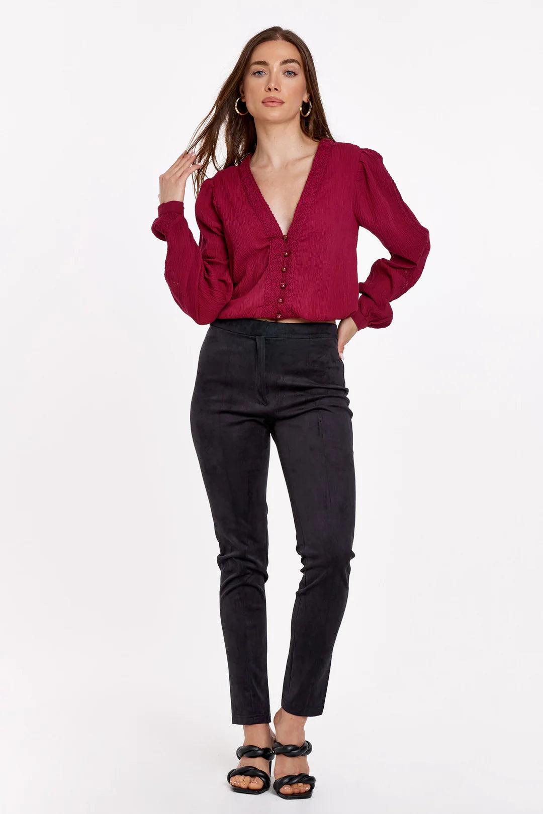 LENON SUPER HIGH RISE SLIM STRAIGHT PANTS BLACK SUEDE