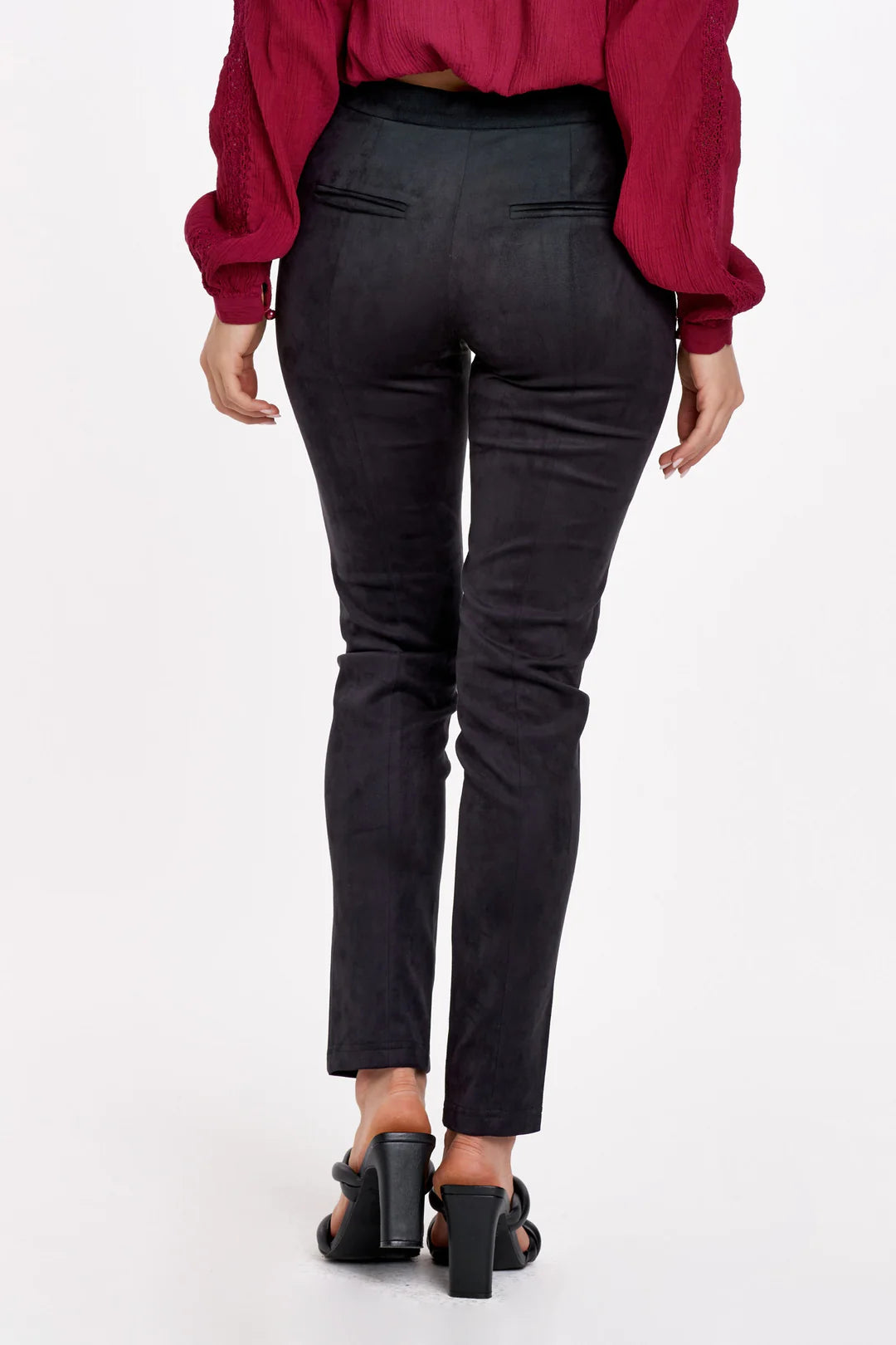 LENON SUPER HIGH RISE SLIM STRAIGHT PANTS BLACK SUEDE