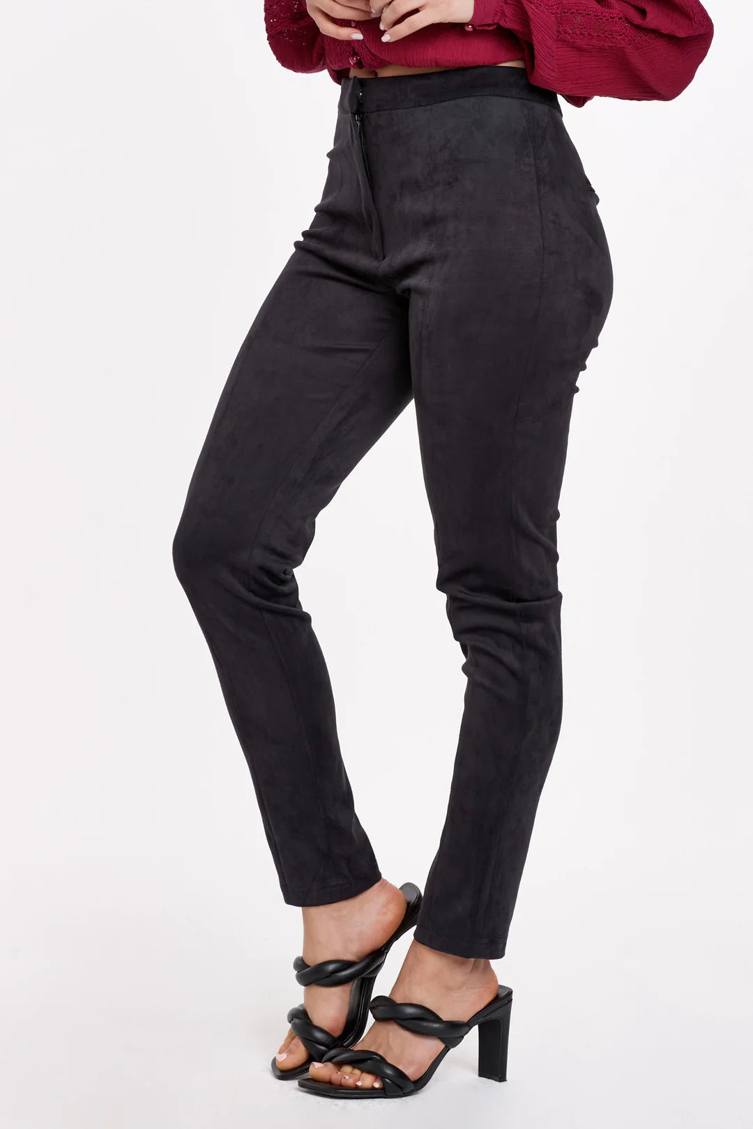 LENON SUPER HIGH RISE SLIM STRAIGHT PANTS BLACK SUEDE