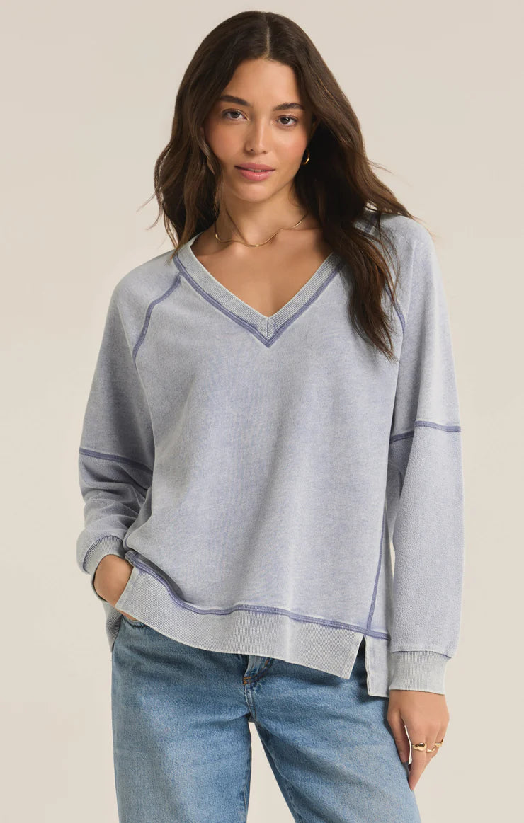 Easy V-neck denim sweatshirt