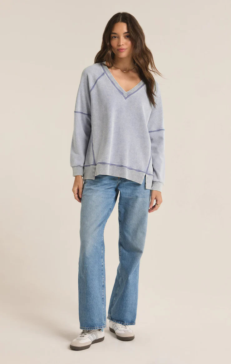 Easy V-neck denim sweatshirt