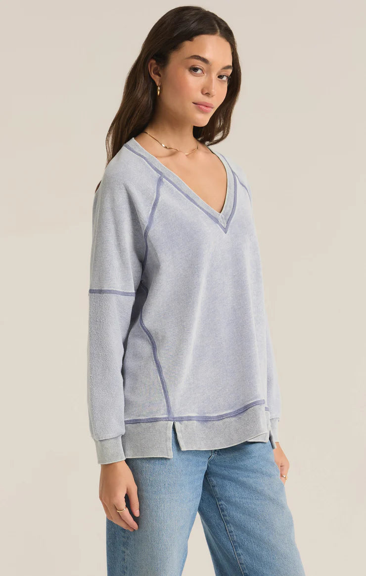 Easy V-neck denim sweatshirt