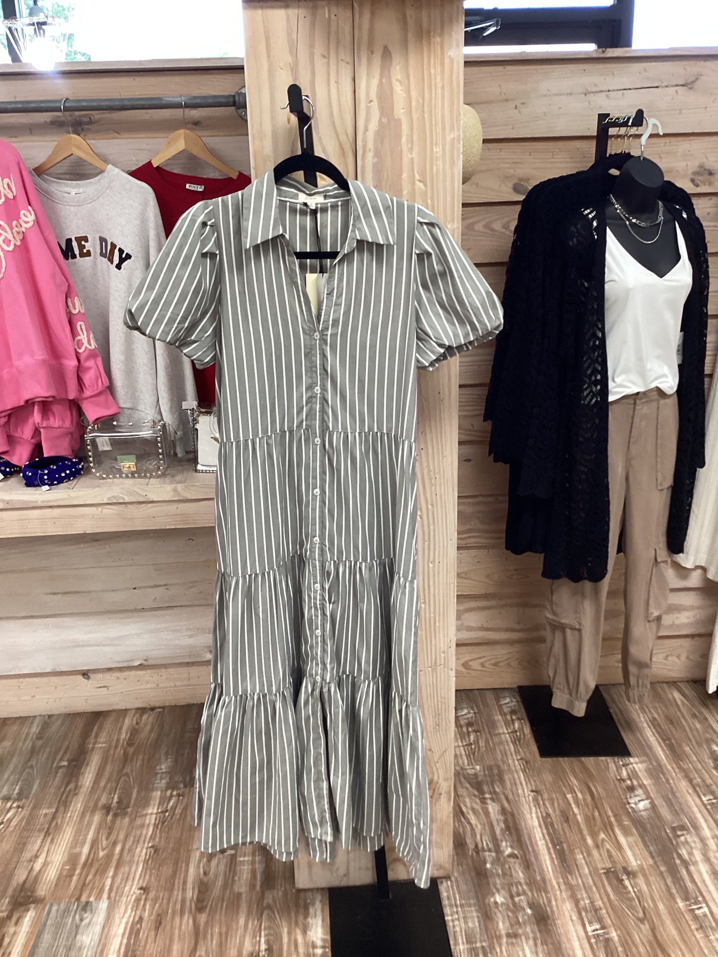 Grey White Striped Dress