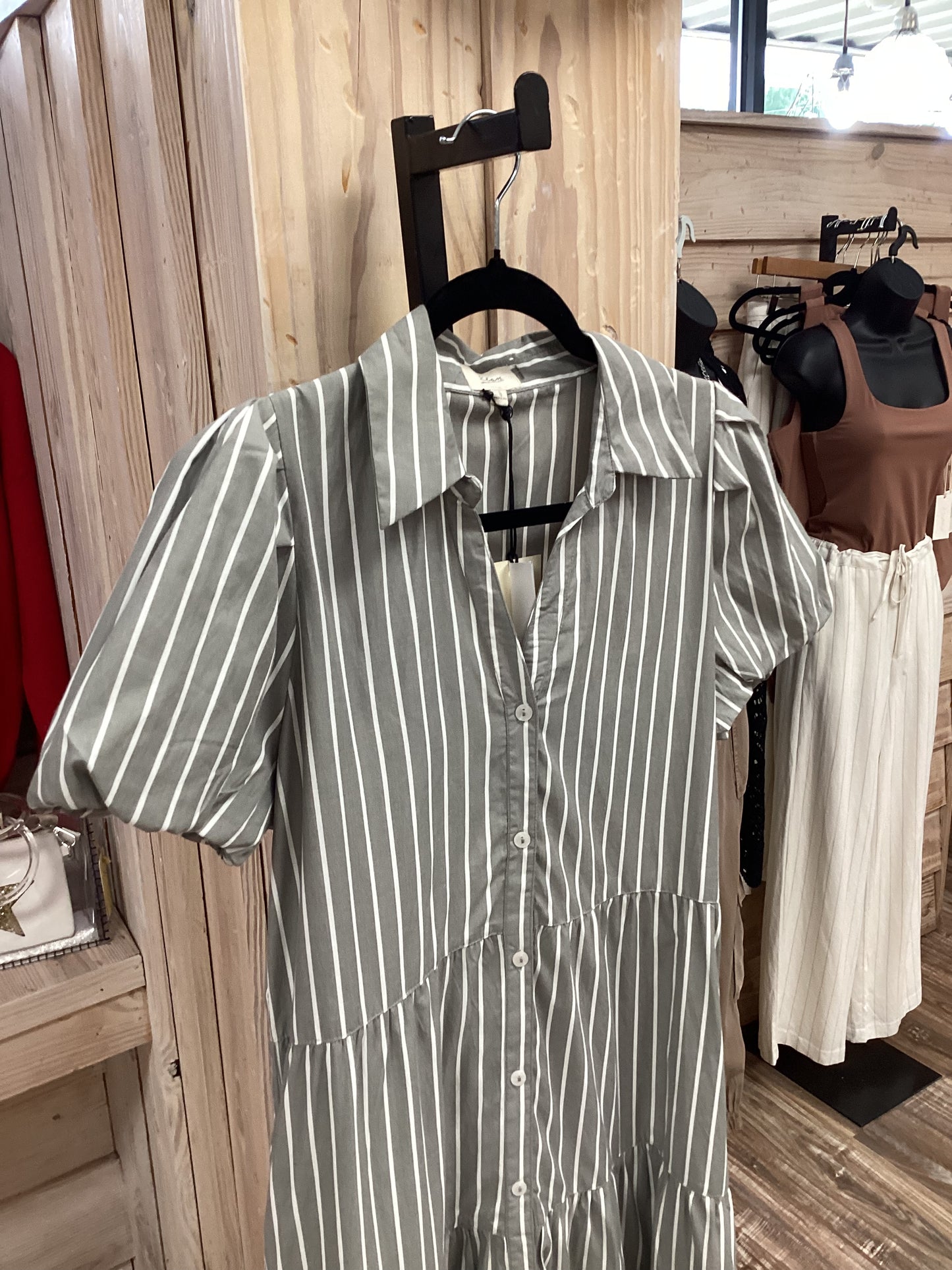 Grey White Striped Dress