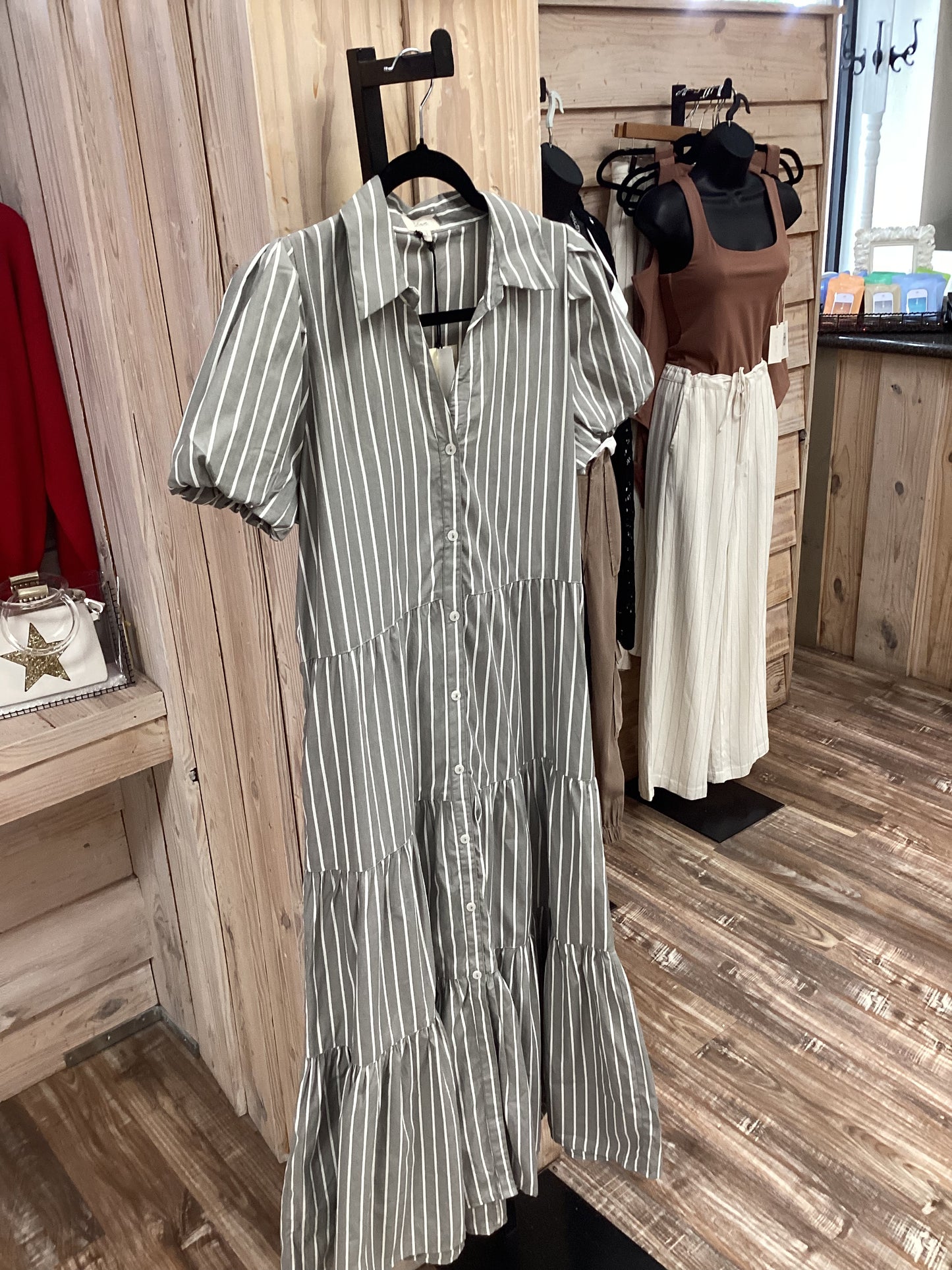 Grey White Striped Dress