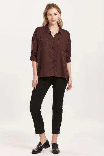 Arianna Front Tie Shirt Ground Coffee Tencel