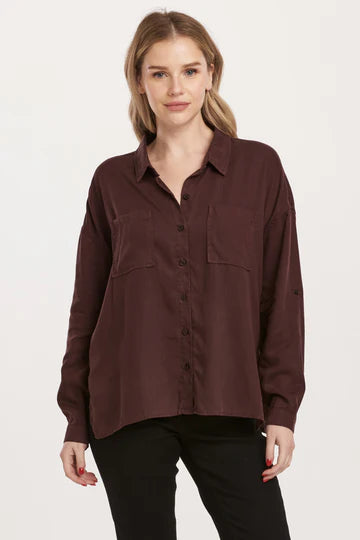 Arianna Front Tie Shirt Ground Coffee Tencel