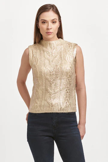 Tatiana Crew Neck Sleeveless Fitted Sweater Ivory With Rose Gold