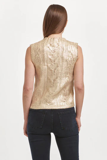Tatiana Crew Neck Sleeveless Fitted Sweater Ivory With Rose Gold
