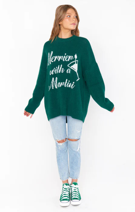 Classic Crewneck Sweater Martini Graphic Knit 