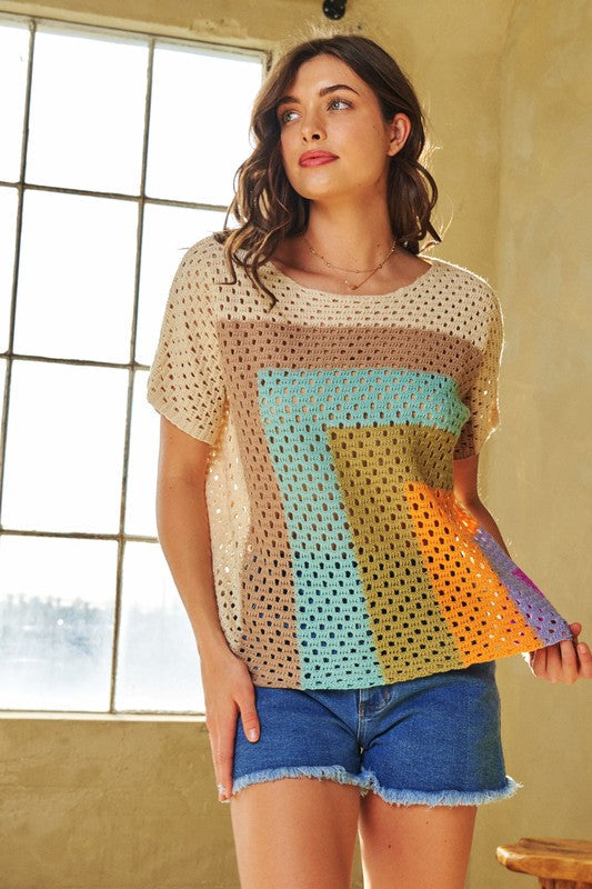 Color Block Crochet Top