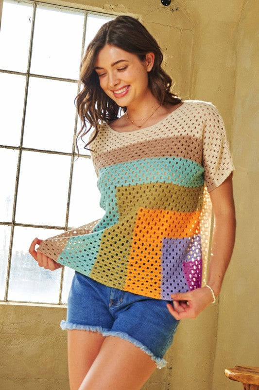 Color Block Crochet Top