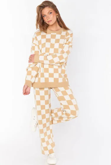 MUMU Scout Sweater- Tan Checker Knit