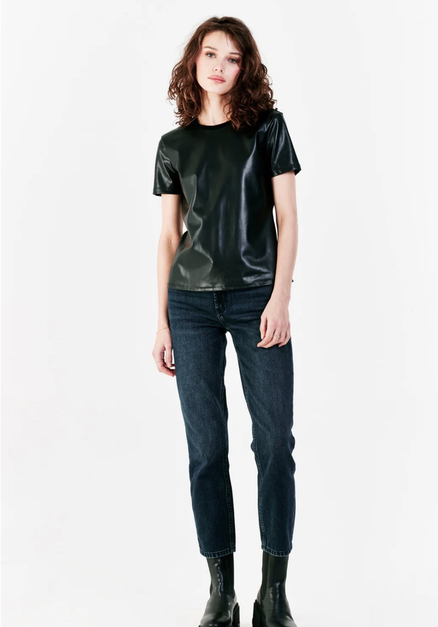 REESE MIX MEDIA VEGAN LEATHER TOP BLACK