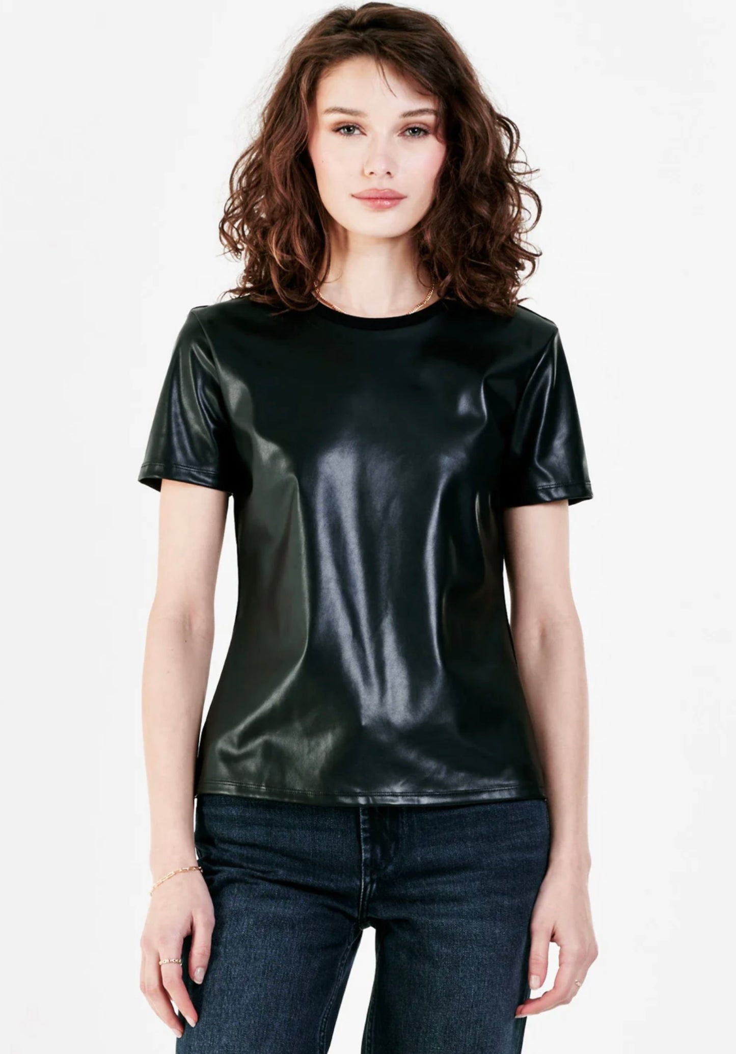 REESE MIX MEDIA VEGAN LEATHER TOP BLACK