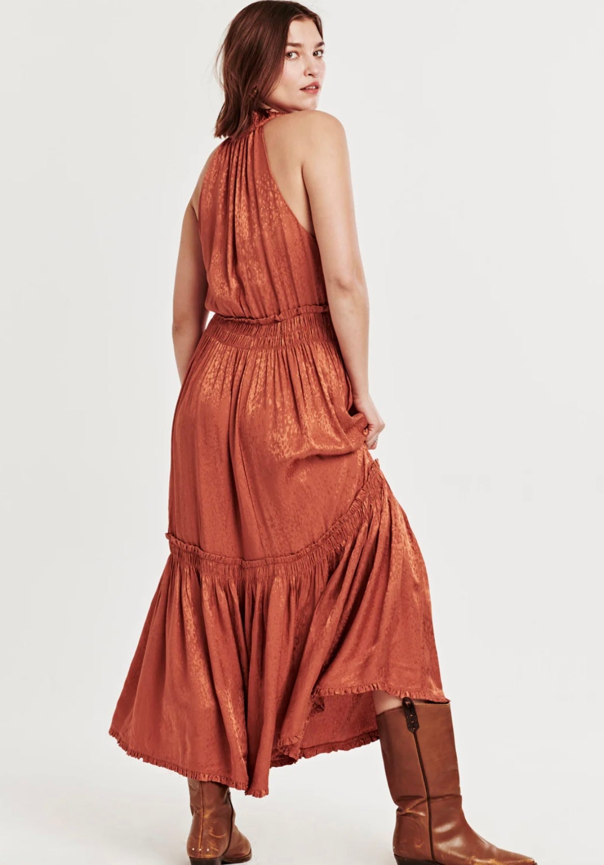 ESTHER HALTER TANK DRESS ORANGE WOOD