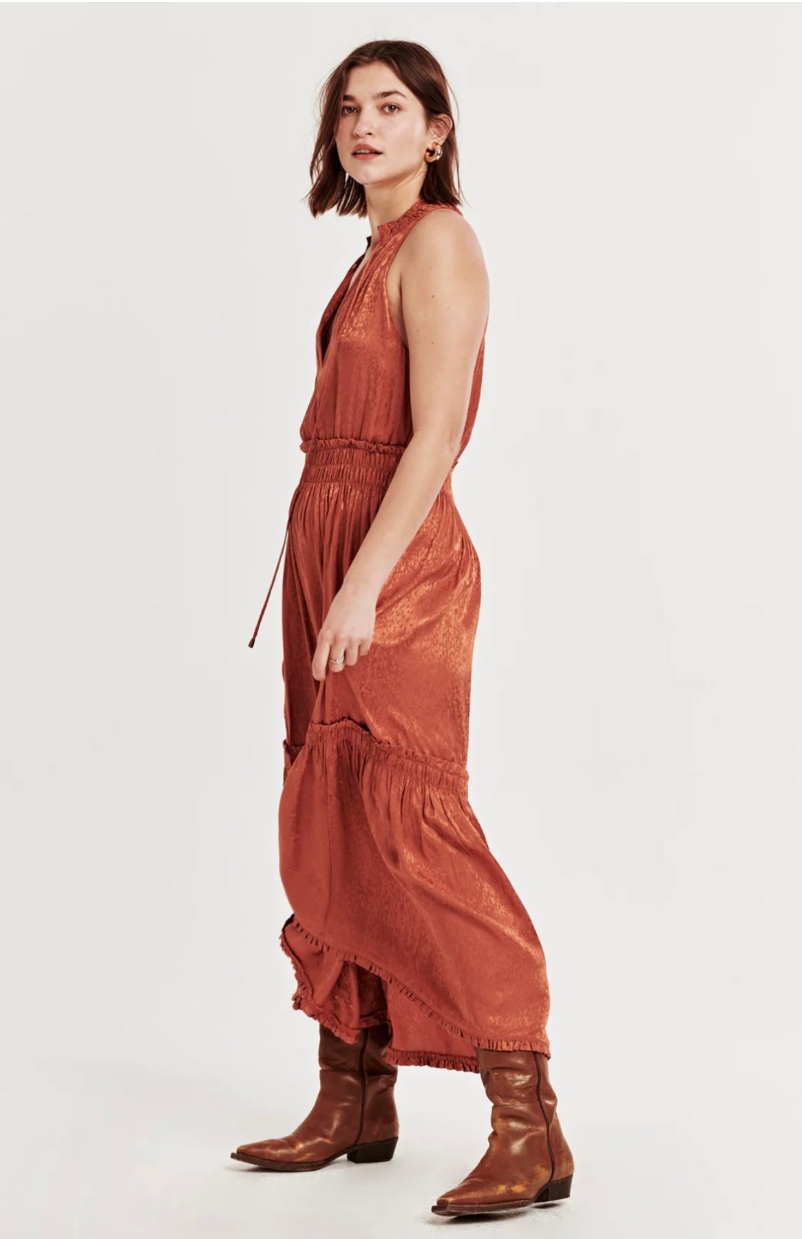 ESTHER HALTER TANK DRESS ORANGE WOOD