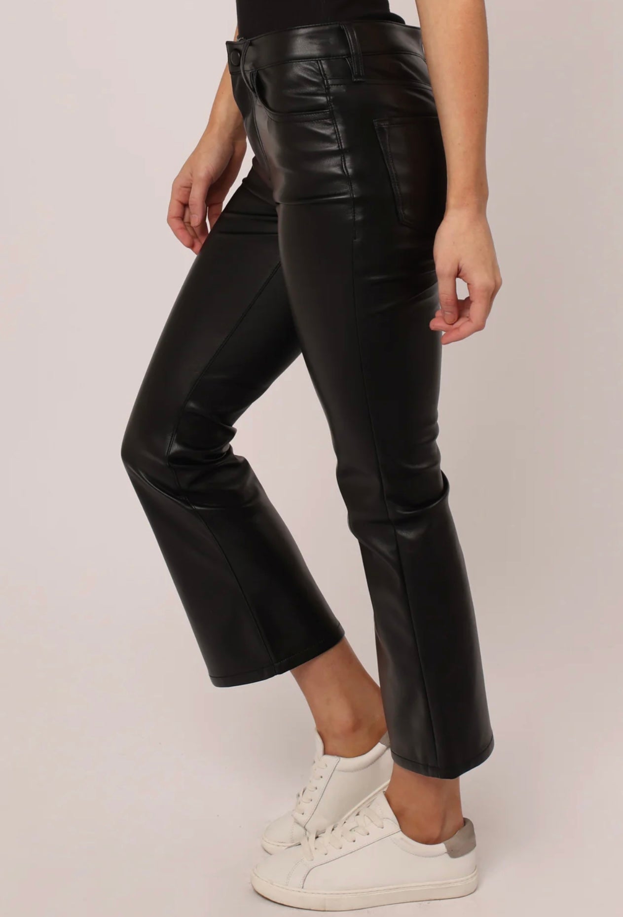 JEANNE HIGH RISE CROPPED FLARE PANTS BLACK VEGAN LEATHER