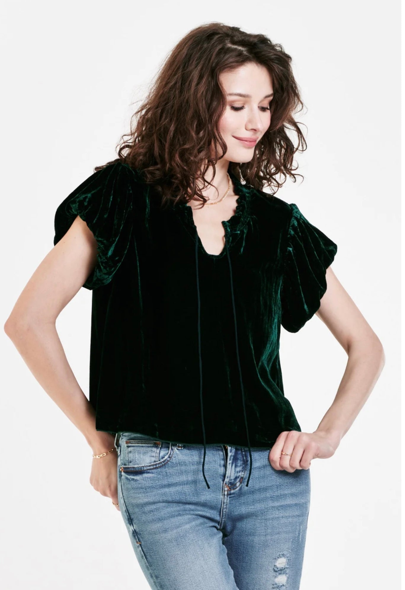 MAGGIE PUFF SLEEVE TOP SYCAMORE VELVET