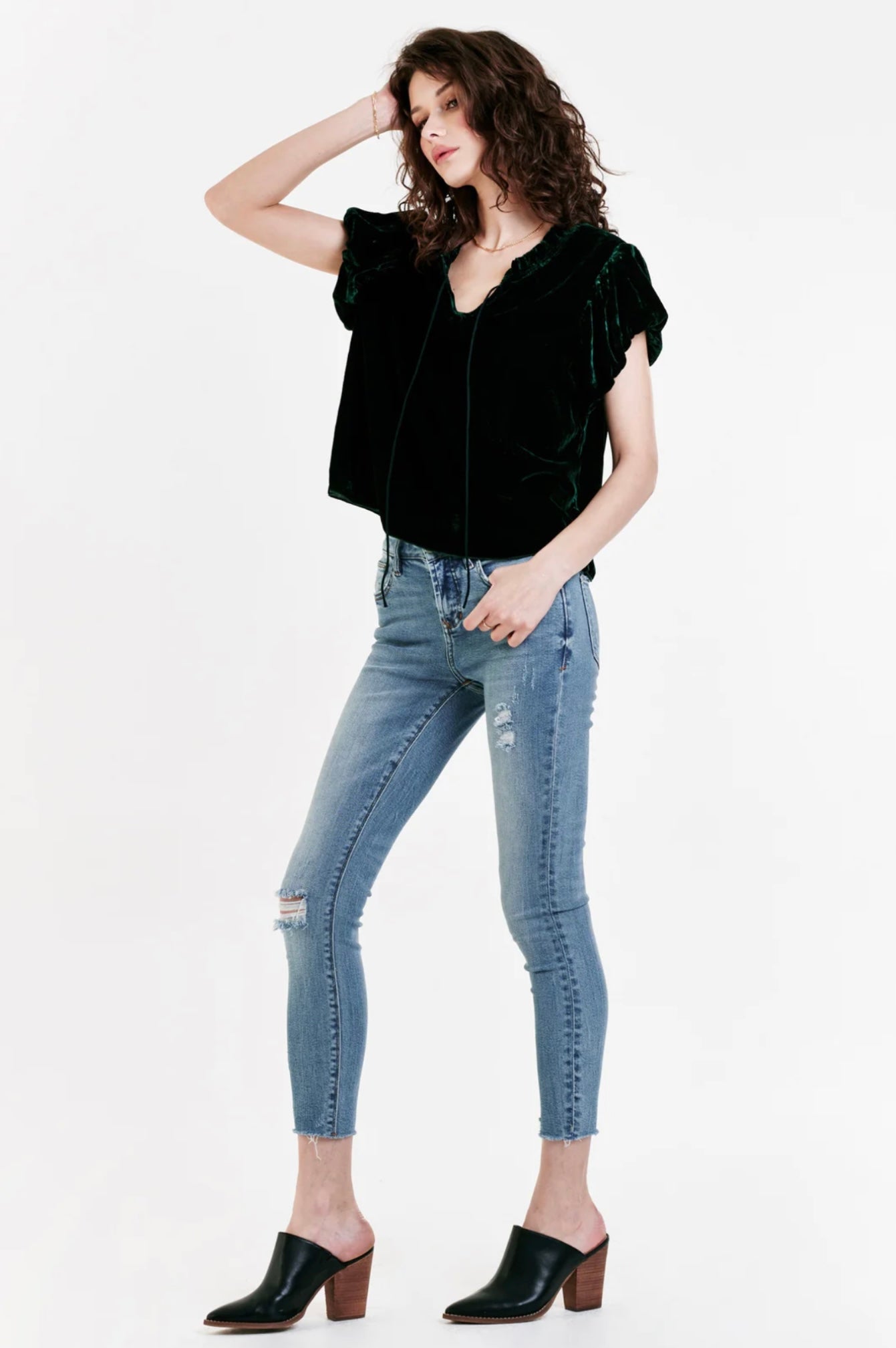 MAGGIE PUFF SLEEVE TOP SYCAMORE VELVET