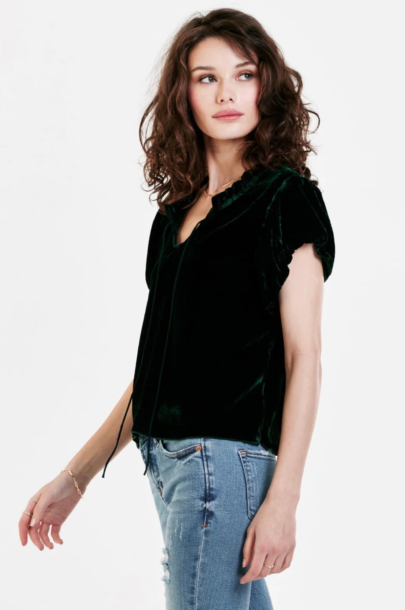 MAGGIE PUFF SLEEVE TOP SYCAMORE VELVET