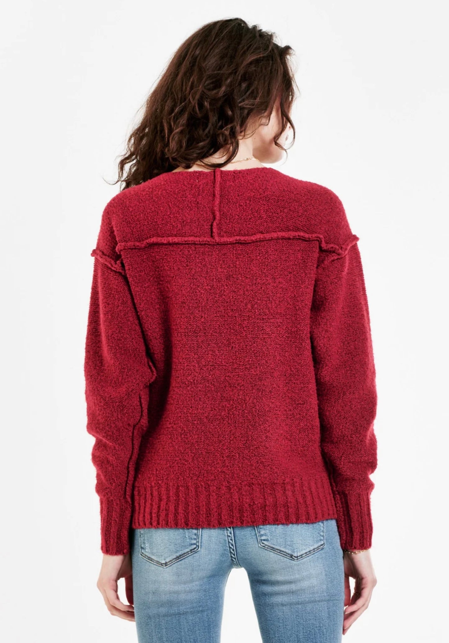 JENNA RAW SEAM SWEATER CHERRY WINE