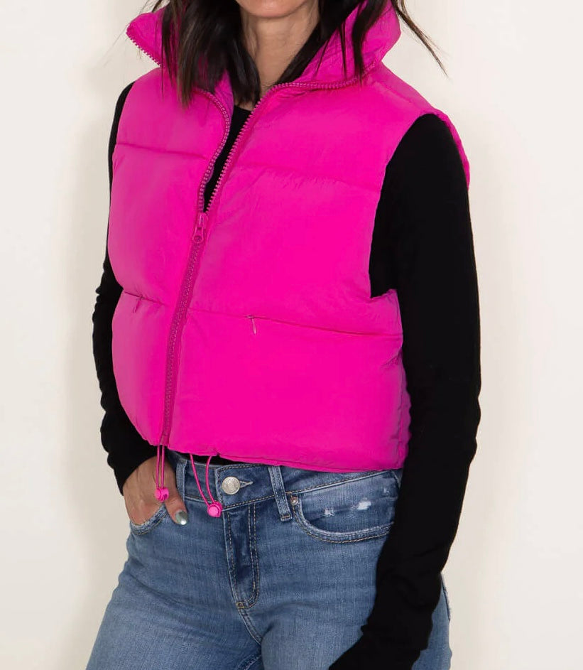 PUFFY FULL ZIP VEST JACKET HOT PINK