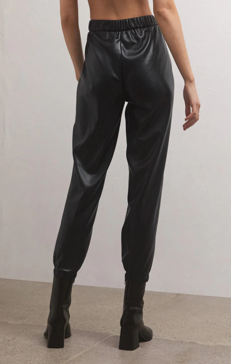 Black Lenora Faux Leather Jogger