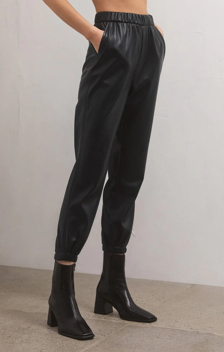 Black Lenora Faux Leather Jogger