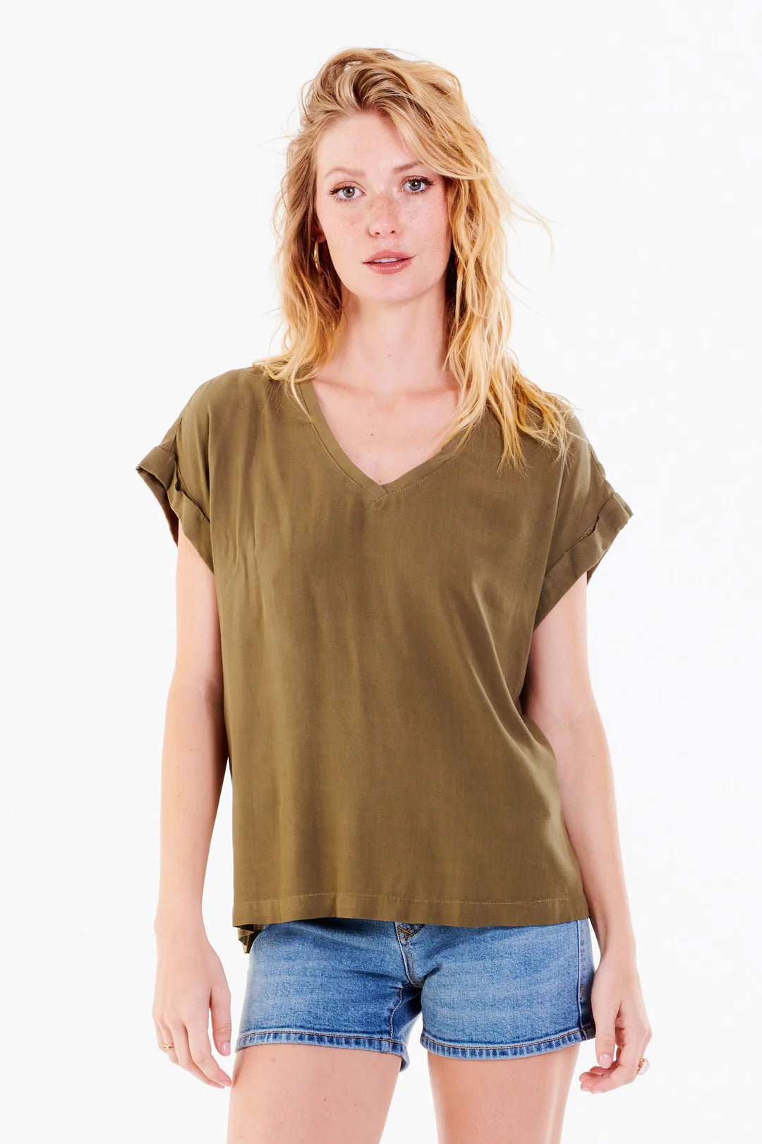 Dear John CAMILA DROP SHOULDER TOP OLIVE