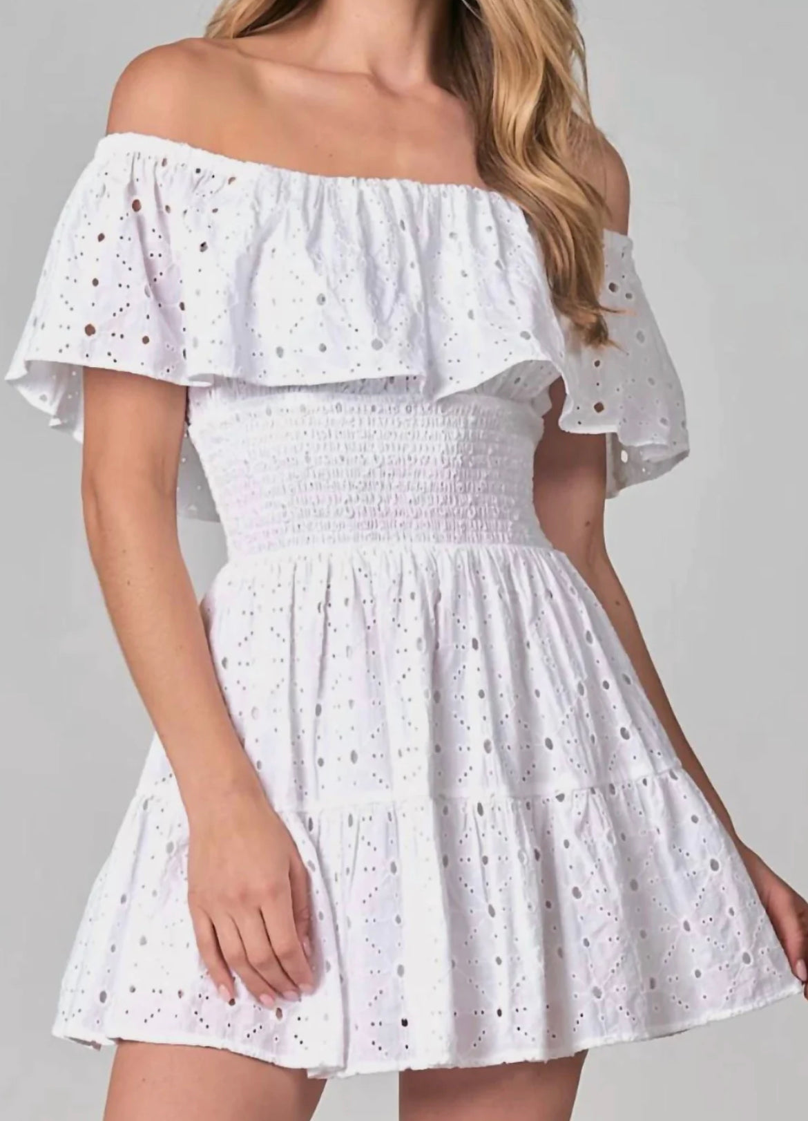 Elan White Ruffle Off Shoulder Dress
