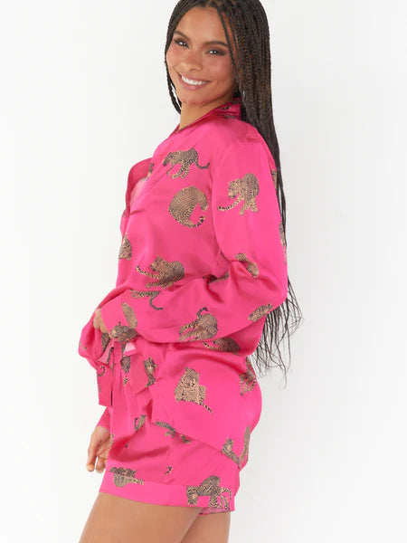 Mumu Early Riser PJ Set Fuschia Feline Fine Silky
