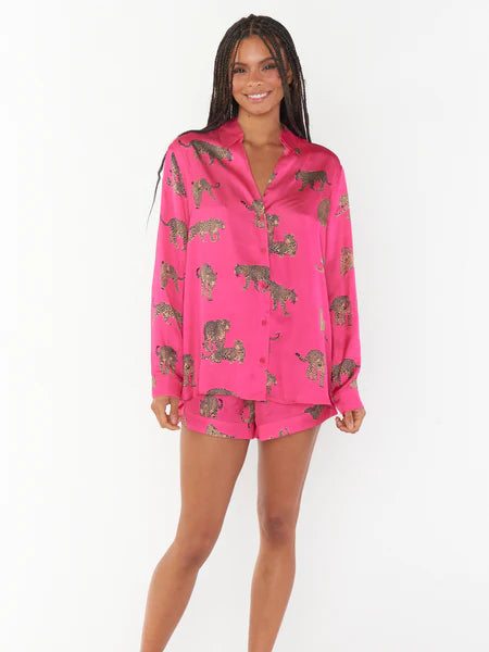 Mumu Early Riser PJ Set Fuschia Feline Fine Silky