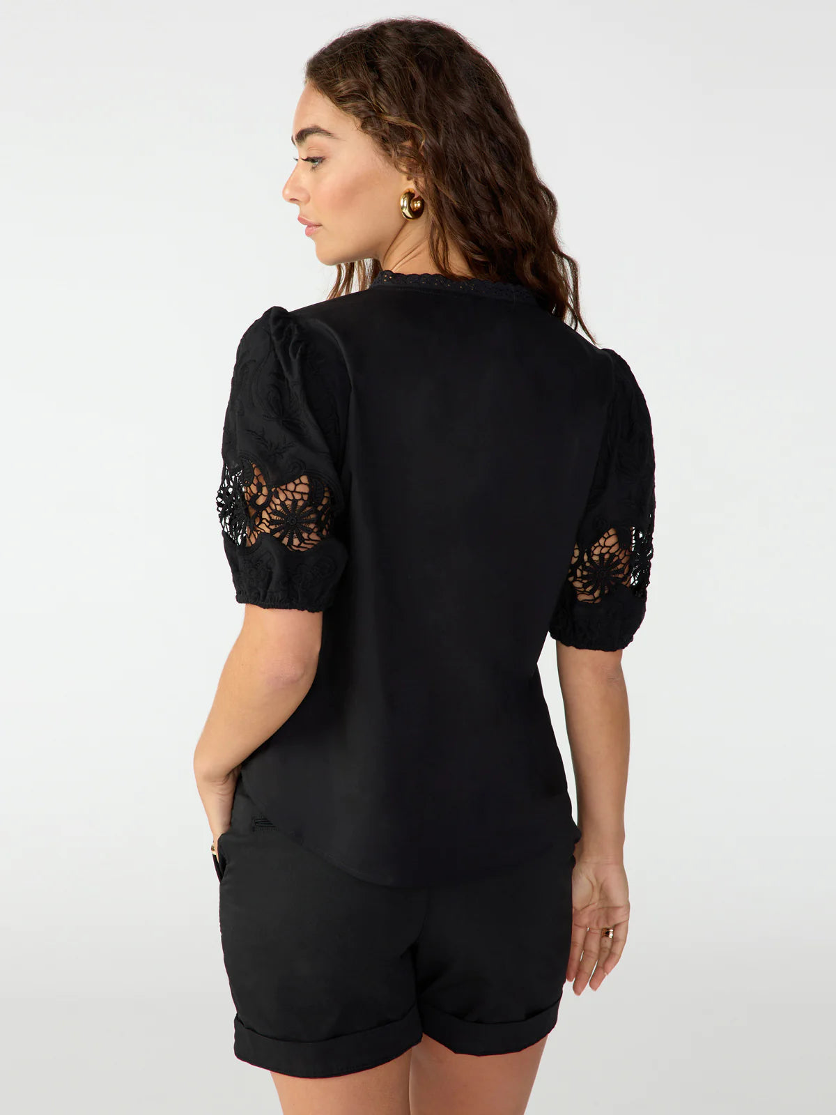 Sanctuary Puff Sleeve Button Front Blouse Black