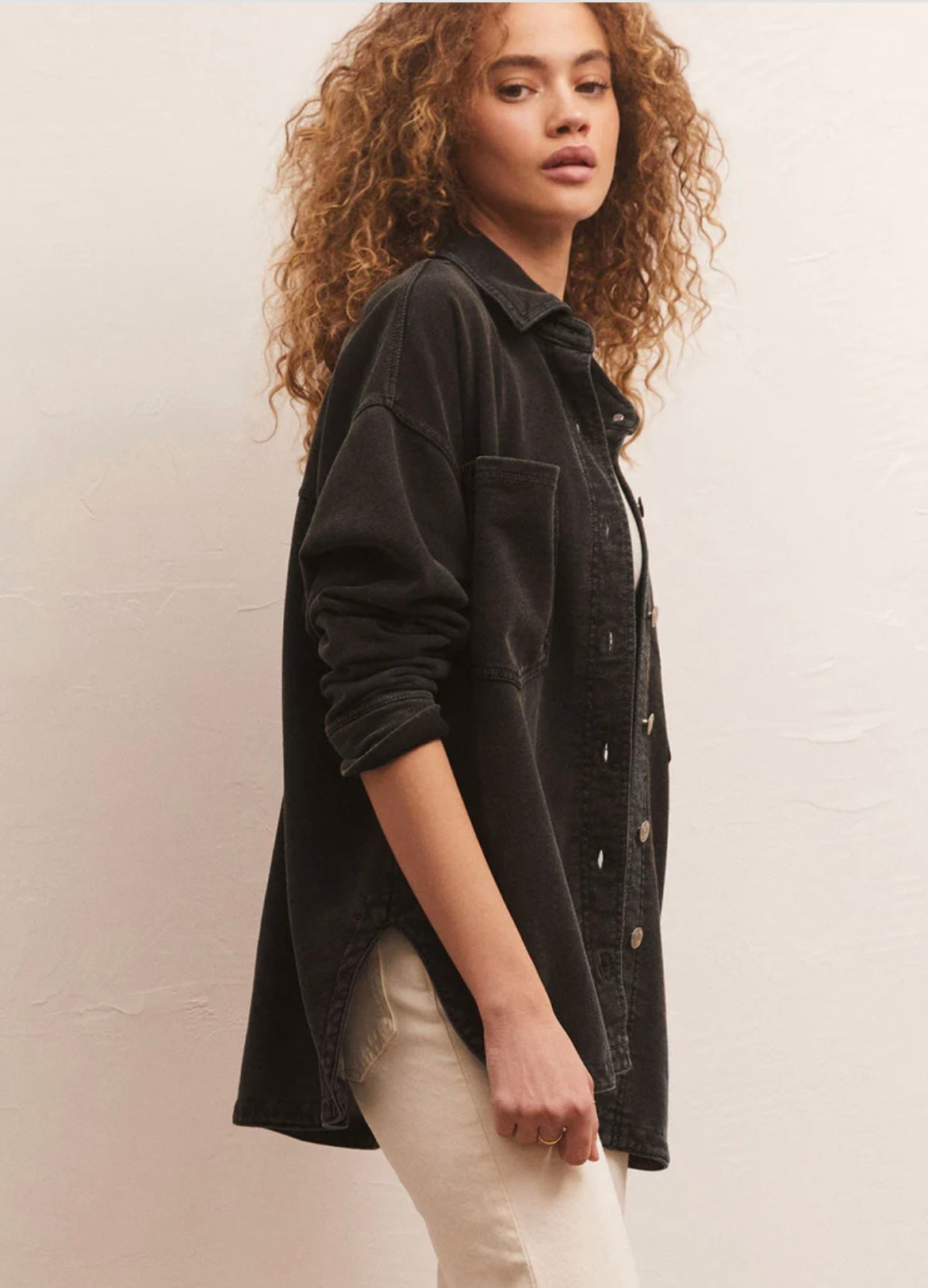 Z Supply ALL DAY BLACK KNIT DENIM JACKET