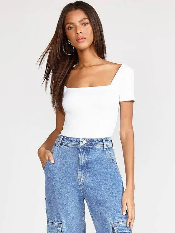 Stacy Ribbed Square Neck Bodysuit