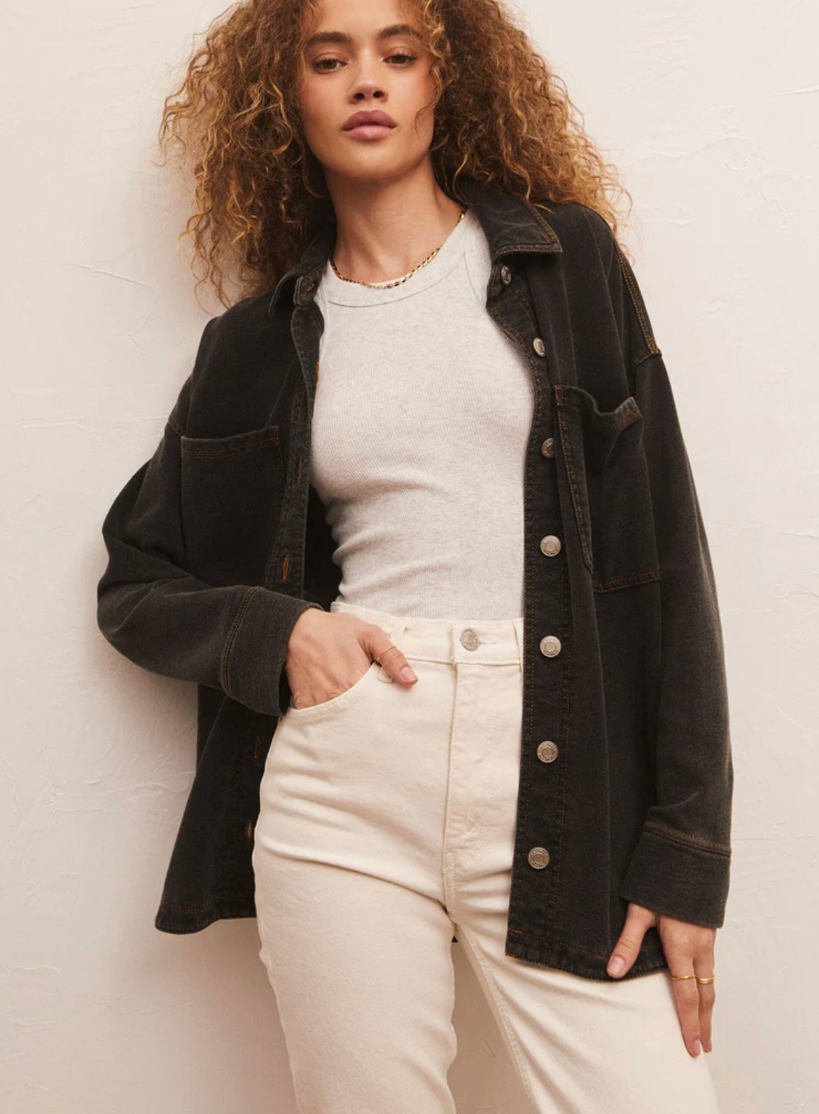 Z Supply ALL DAY BLACK KNIT DENIM JACKET