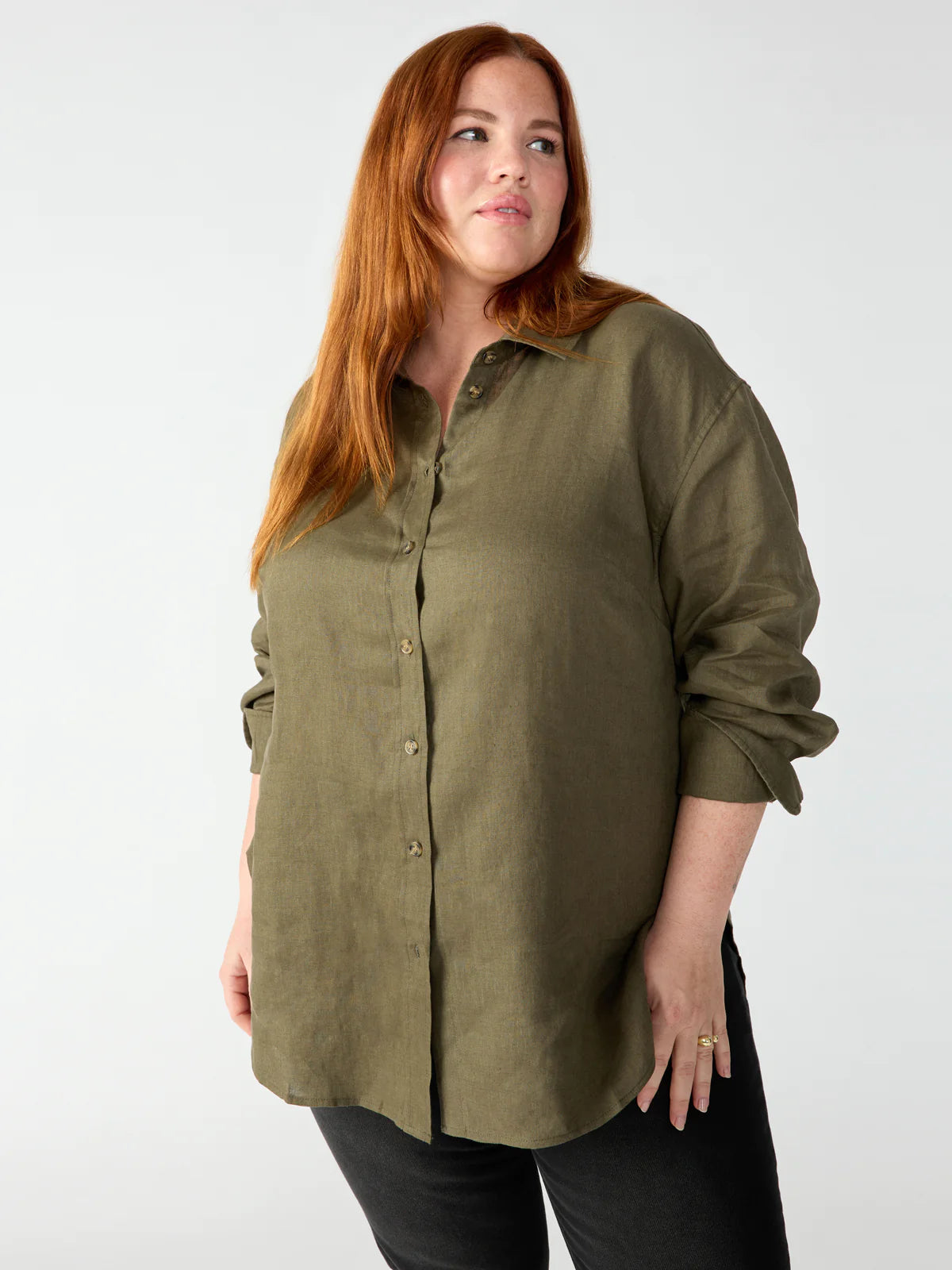 Sanctuary Relaxed Linen Shirt Mossy Green